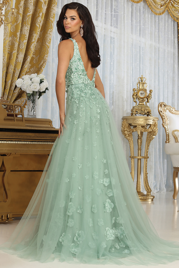3D Floral Applique A Line Prom Dress