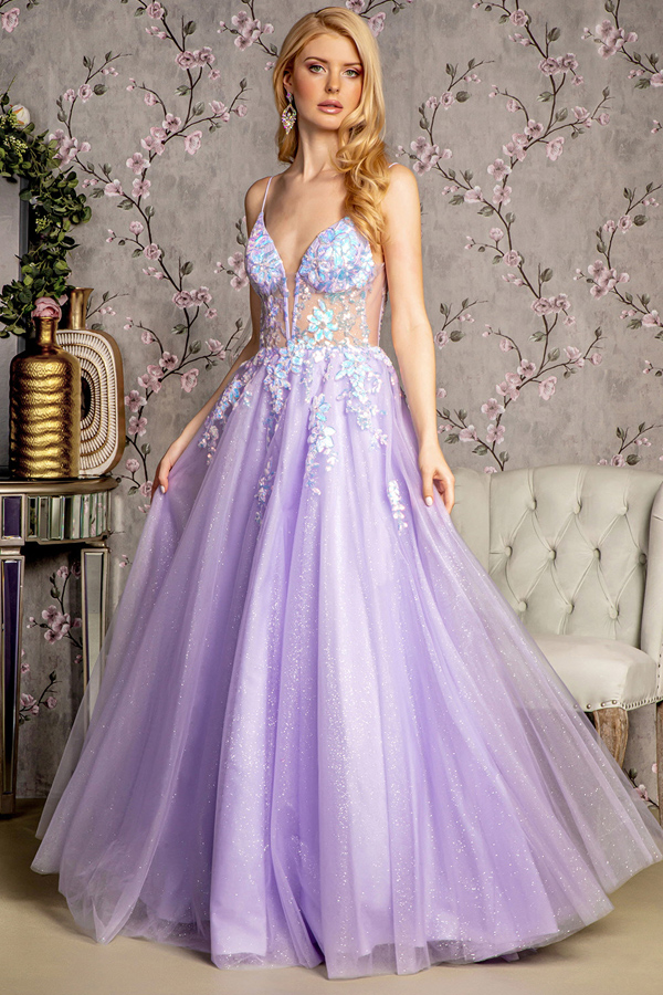 Glitter Sequin Illusion Top A Line Dress