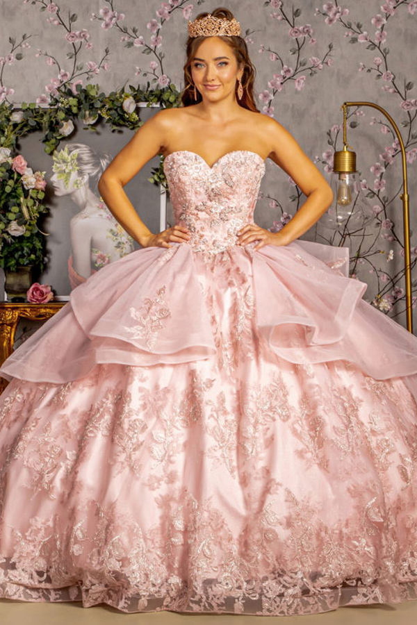 Metallic Sequin Glitter Quinceanera Ball Gown with Sheer Cape Sleeve