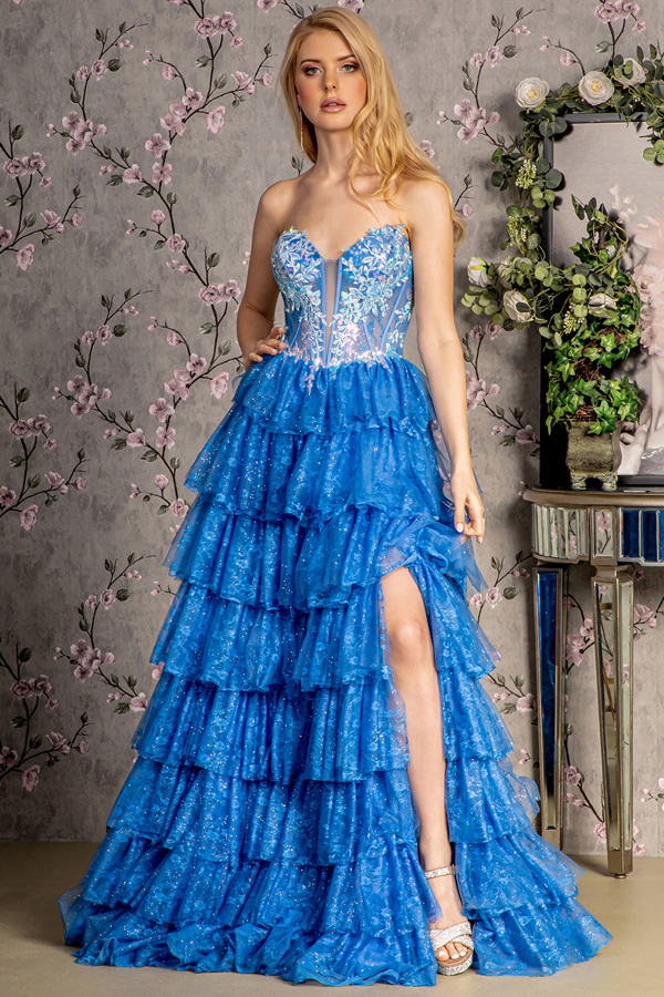 Embellished Sweetheart See-Through Top Tier Skirt Dress
