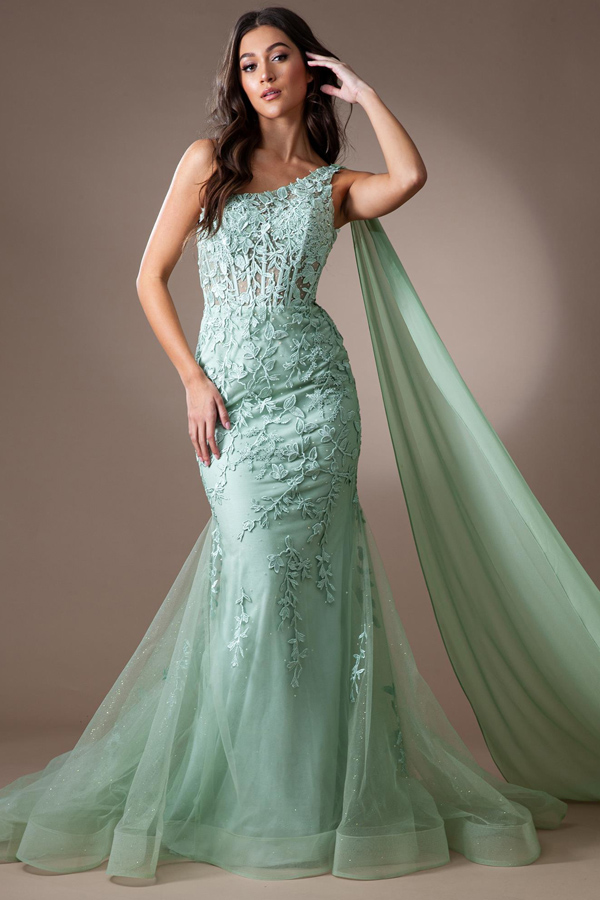 One Shoulder Bustier Corset Top Lace Mermaid Dress