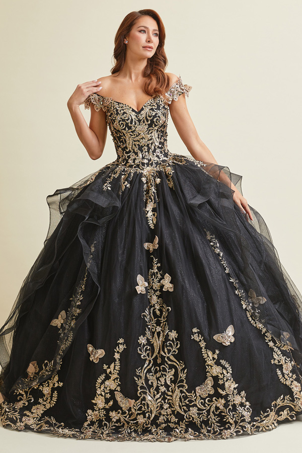 Off Shoulder Butterfly Applique Sweetheart Quinceanera Ball Gown