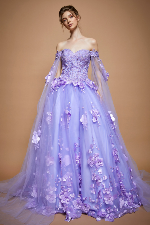 Off Shoulder Sweetheart Top Cape Sleeve Quinceanera Ball Gown