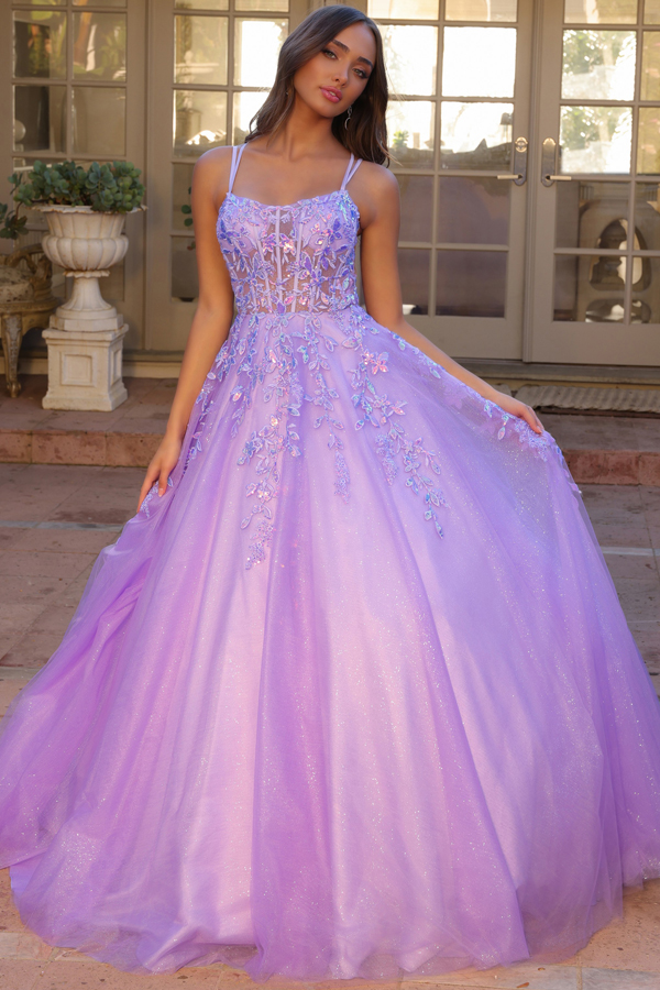 Skinny Straps Embellished Top Quinceanera Ball Gown