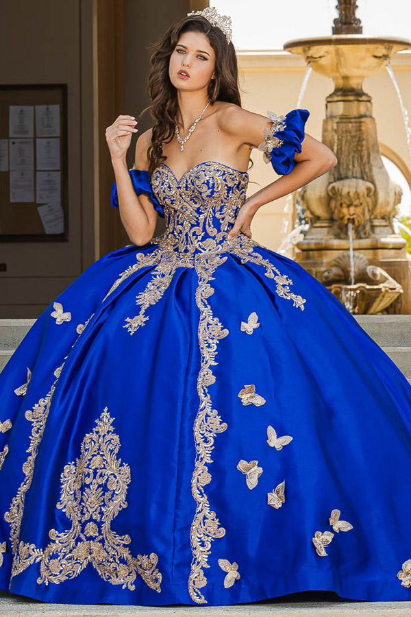 Golden Embroidery Butterfly Applique Quinceanera Ball Gown