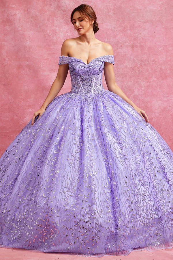 Off Shoulder Sweetheart Glitter Print Quinceanera Ball Gown