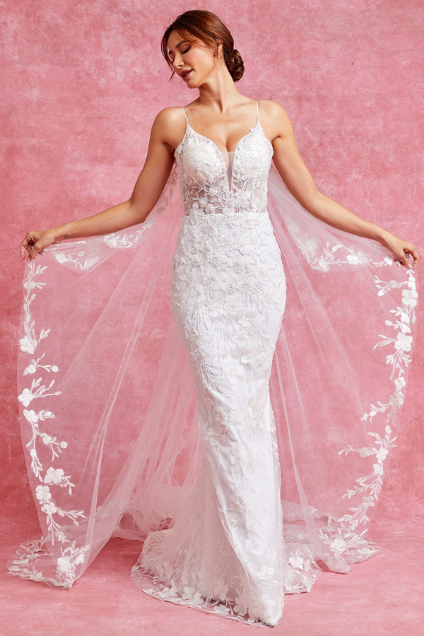 Sleeveless Deep V Neck Illusion Top Mermaid Wedding Dress