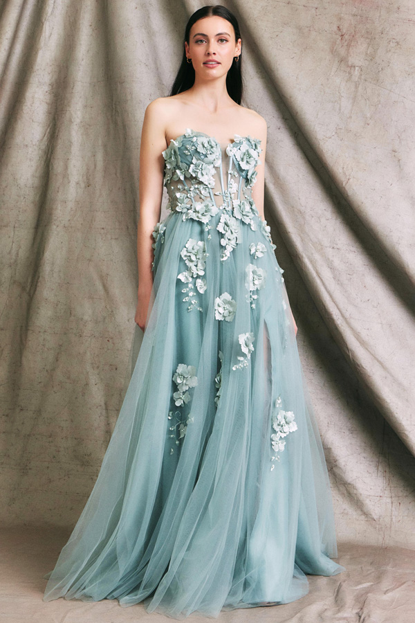 Sweetheart Bustier Corset Top 3D Floral Applique Dress