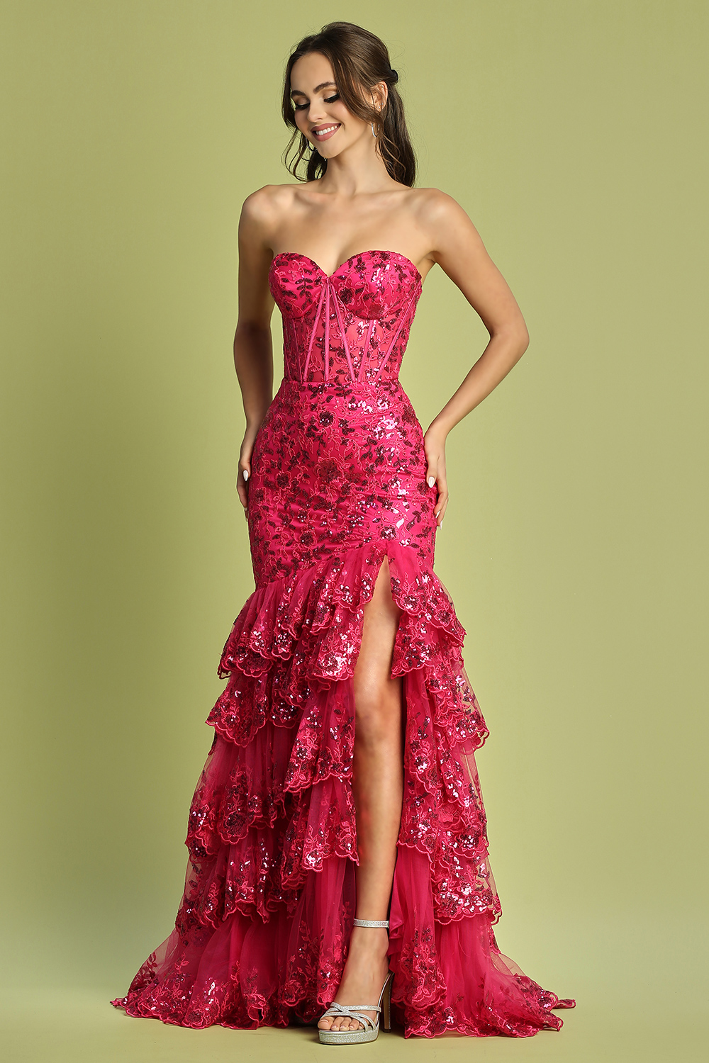 Strapless Sequin/Glitter Dress with Ruffle Skirt