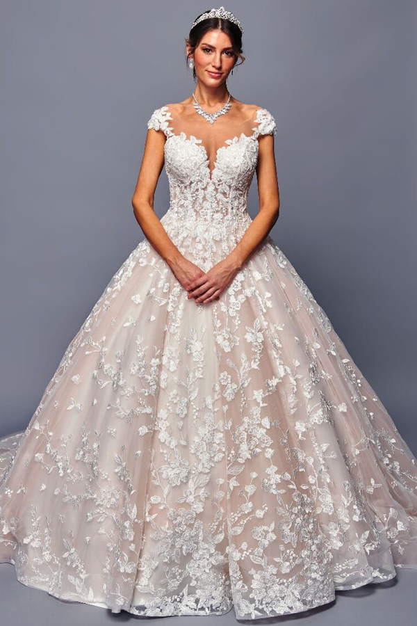 Cap Sleeve Lace Illusion Top A Line Wedding Dress