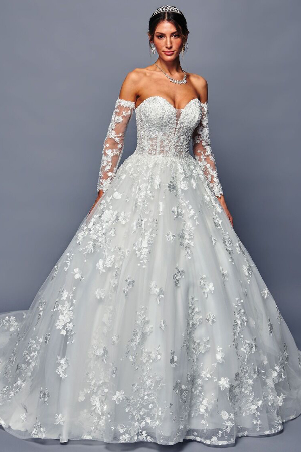 Sweetheart Bustier Illusion Top A Line Wedding Dress