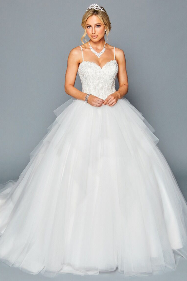 Skinny Straps Sweetheart Neckline A-Line Wedding Gown