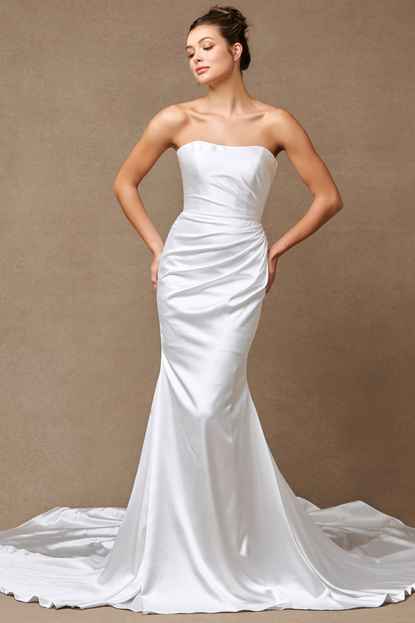 Strapless/Sleeveless Stretch Satin Wedding Gown