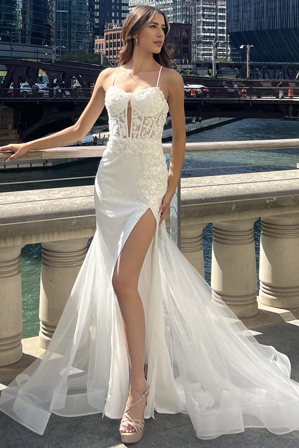 Sleeveless Bustier Corset Top Mermaid Fit and Flare Wedding Gown