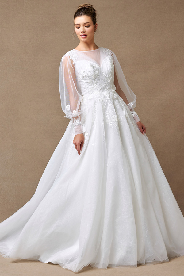 Sheer Long Sleeve A Line Wedding Gown