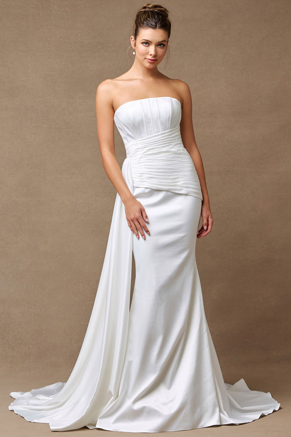 Strapless Straight Top Stretch Satin Wedding Gown