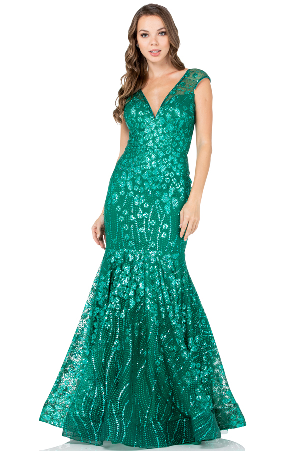 Deep V Neck Glitter/Sequin Mermaid Dress