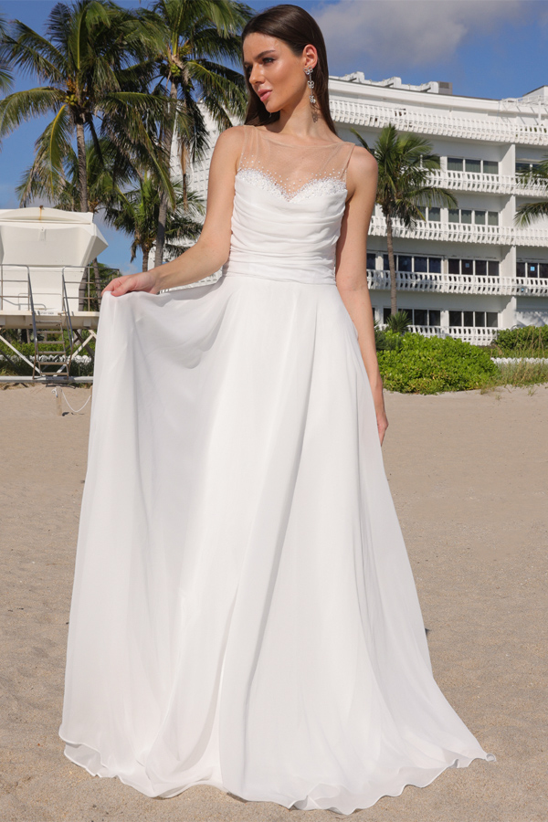 Sheer Illusion Design Chiffon Wedding Dress