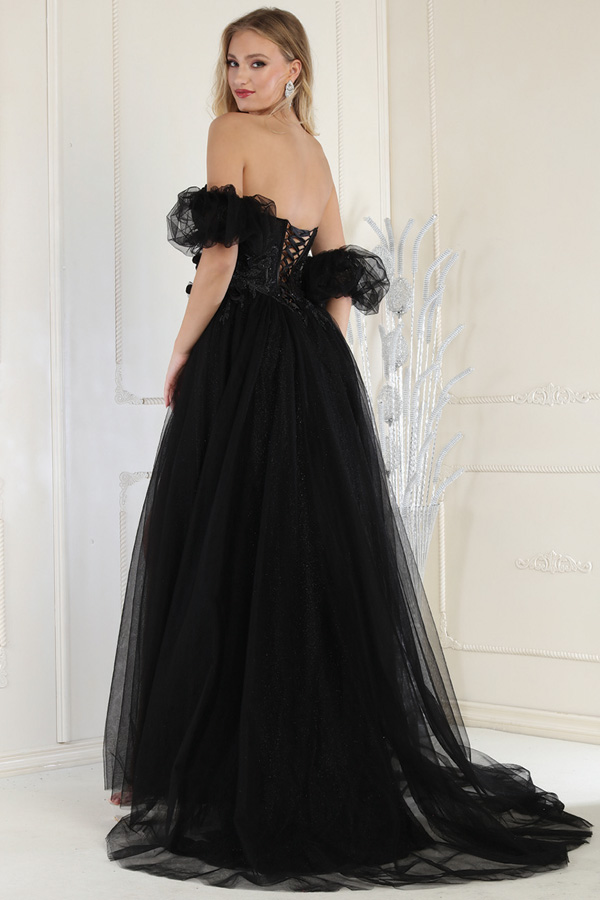 Sweetheart Detached Sleeve Tulle A Line Dress