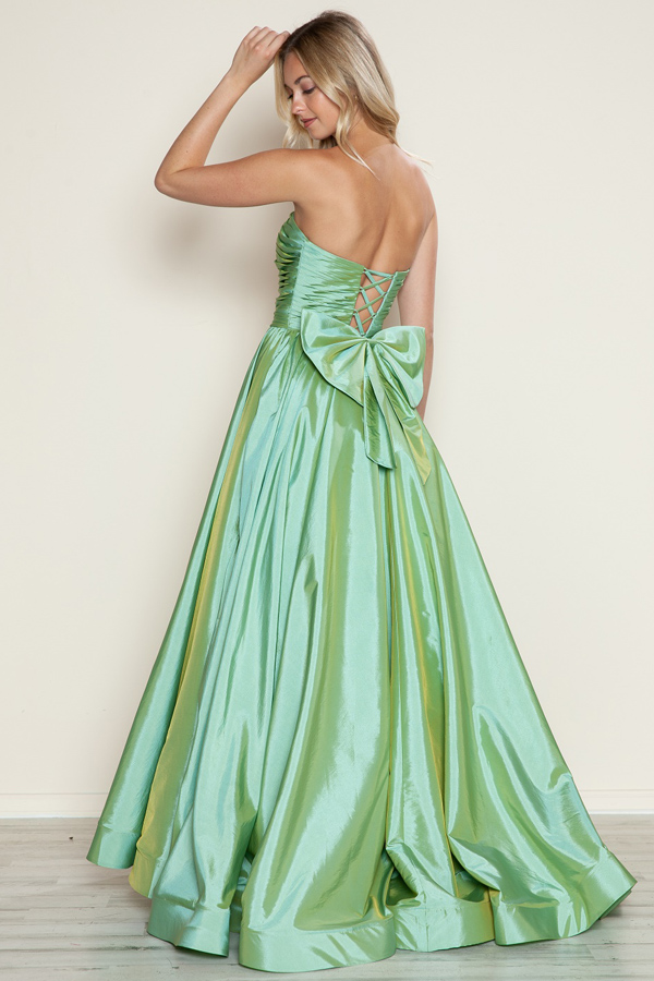 Pleated Straight Neckline A Line Taffeta Dress