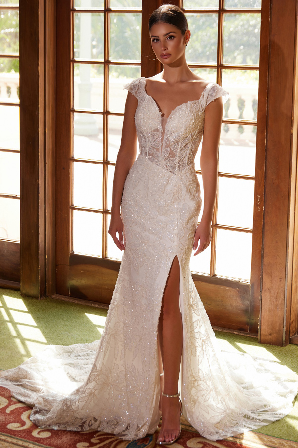 Cap Sleeve Laced Illusion Design Wedding Gown