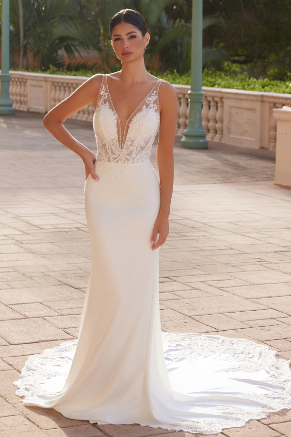 Deep V Neck Illusion Design Mermaid Wedding Gown