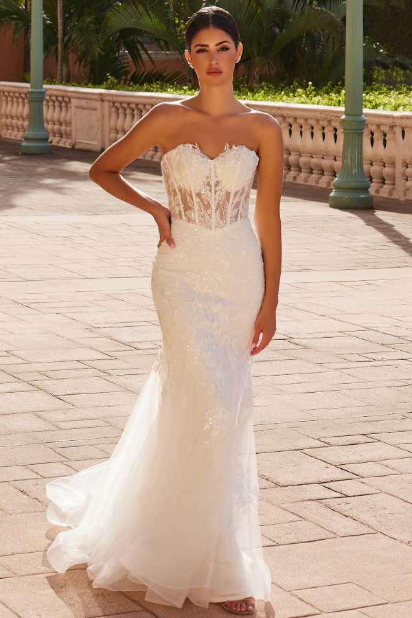 Strapless Sweetheart Bustier Illusion Top Wedding Dress