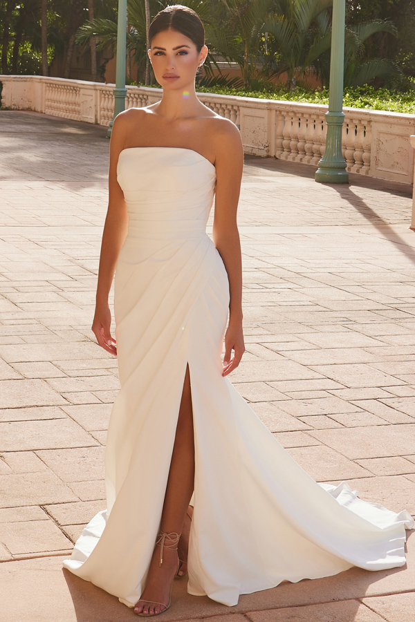 Strapless Straight Neckline Pleated Minimal Wedding Dress