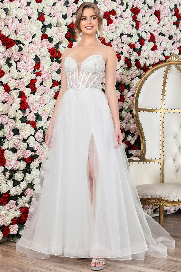 Strapless Illusion Design A Line Wedding Gown