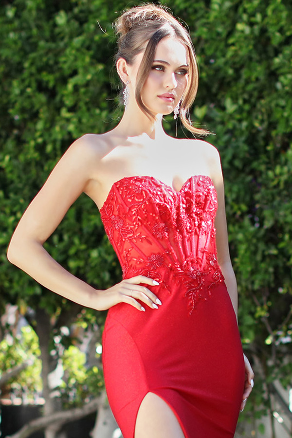 Strapless Sweetheart Design Contrast Dress