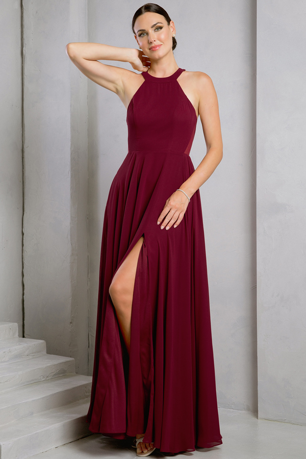 Sleeveless Halter Neckline Chiffon Bridesmaid Dress