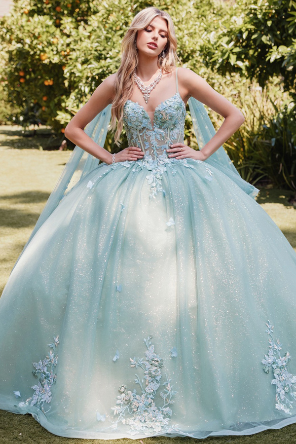 Spaghetti Straps Cape Sleeve Quinceanera Ball Gown