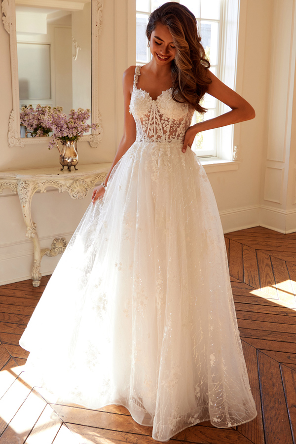  Sweetheart Glitter Sequin Pattern Bridal Gown