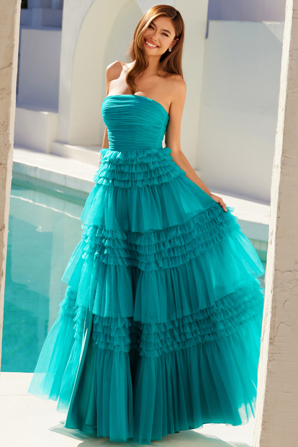 Strapless Pleated Straight Top Ruffle Dress