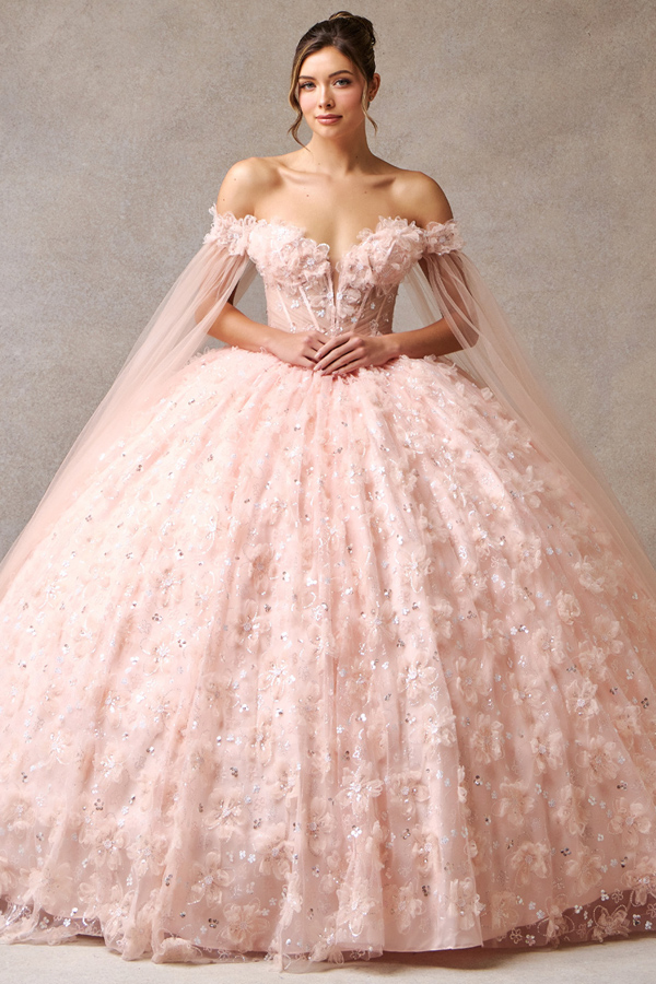 Off Shoulder Cape Sleeve Quinceanera Ball Gown