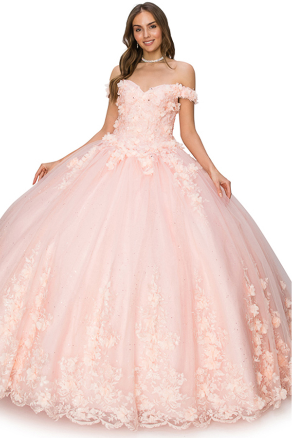 Of f the Shoulder 3D Applique Quince Ball Gown