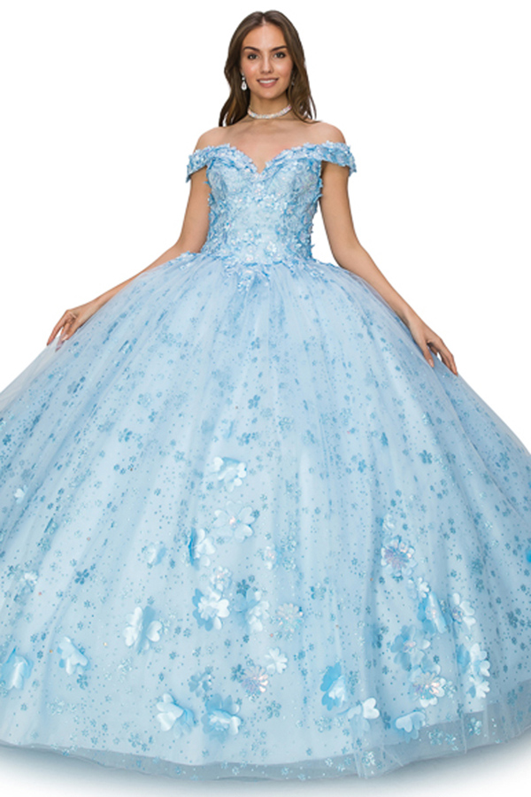 Off the Shoulder 3D Applique Quince Ball Gown