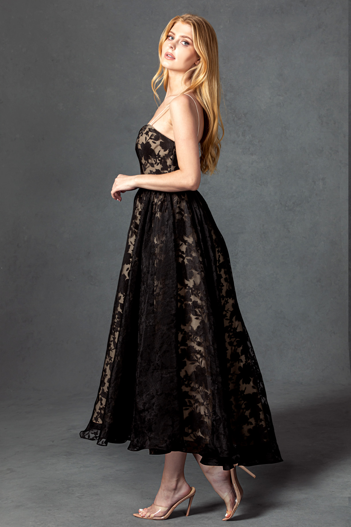 STRAPLESS, SWEETHEART, MIDI LENGTH DRESS