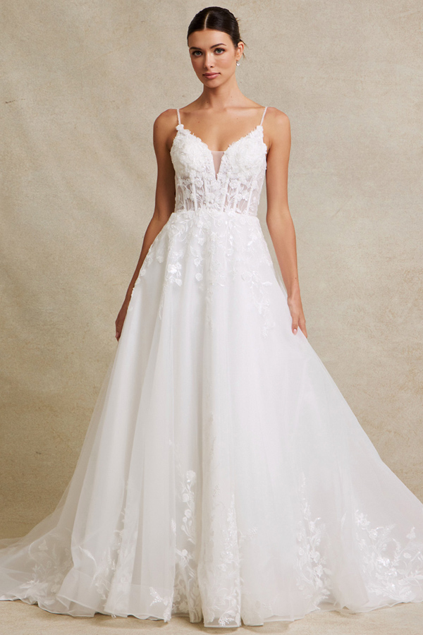 Sleeveless Skinny Straps A Line Wedding Gown