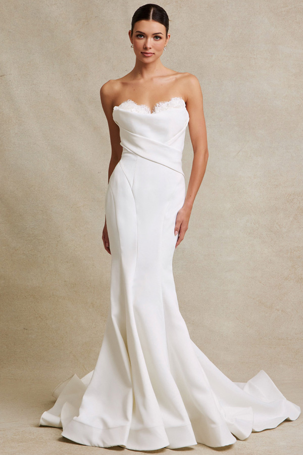 Sweetheart Eyelash Lace Fit and Flare Wedding Gown