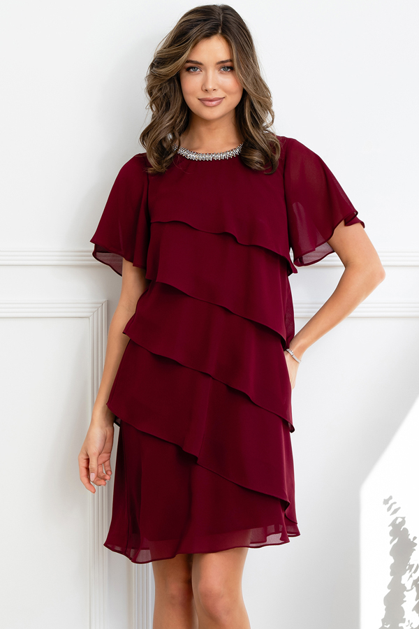 Knee Length Pebble Georgette Ruffle Dress