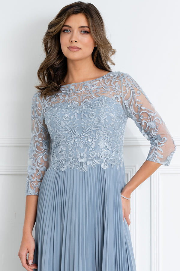 3 Quarter Sleeve Embellished Top Pleat MoB Dress
