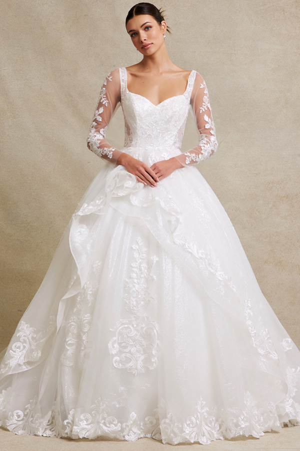 Sheer Long Sleeve Sweetheart A Line Wedding Gown
