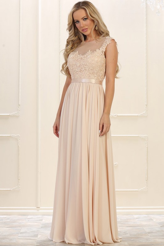 Sleeveless Embroidery Applique Chiffon A Line Dress
