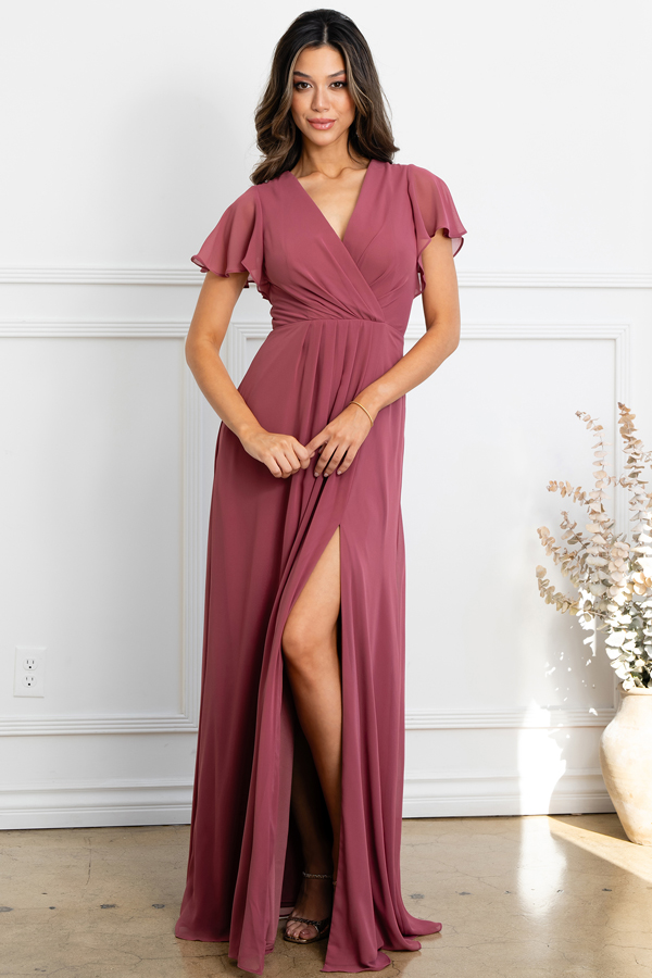 Chiffon Dress With Fluttery Short Sleeve