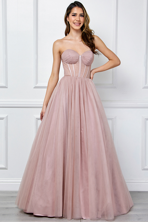 Strapless Sweetheart Illusion Top A Line Dress