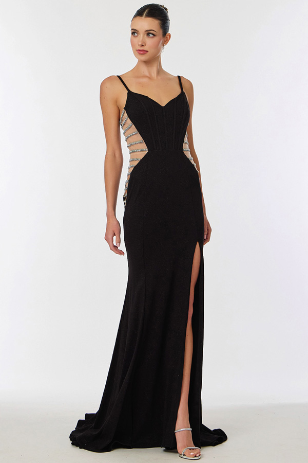 Sleeveless V neckline Illusion Side Design Sheath Dress