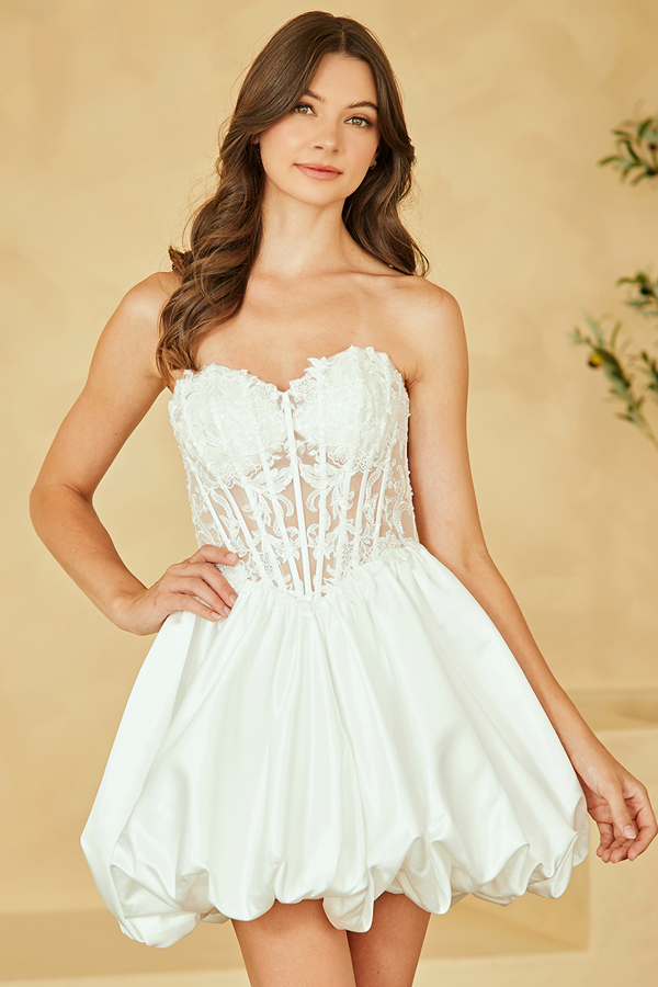 Sweetheart Lace Top Bubble Short Dress