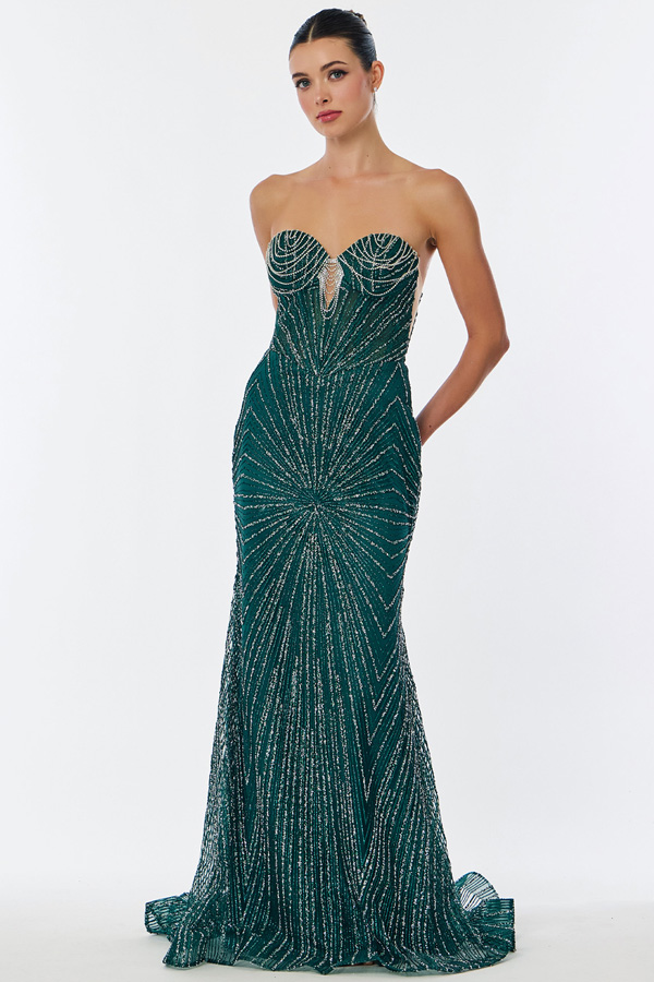 Strapless Sweetheart Hanging Bead Sheath Dress