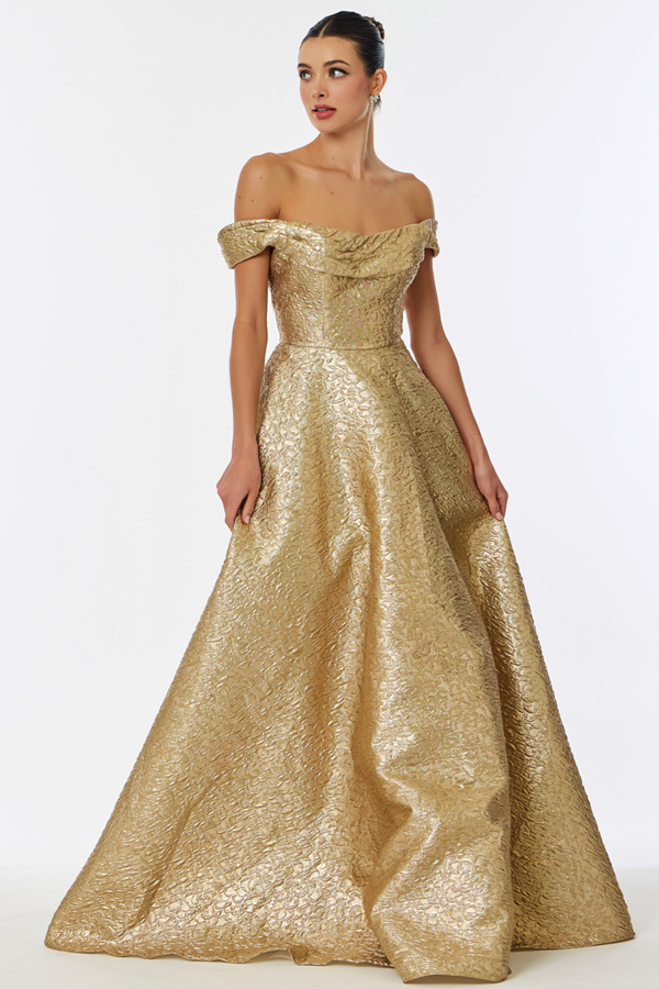 Off the Shoulder Straight Neckline Jacquard Dress